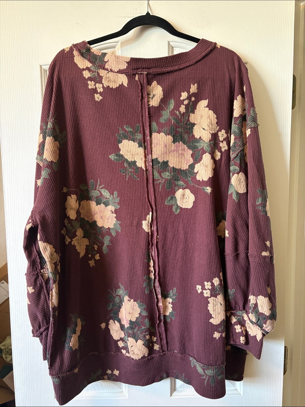 Torrid Long Sleeved 100% cotton Brown‎ Floral Distressed Hem Waffle Knit size 4 - Picture 5 of 5